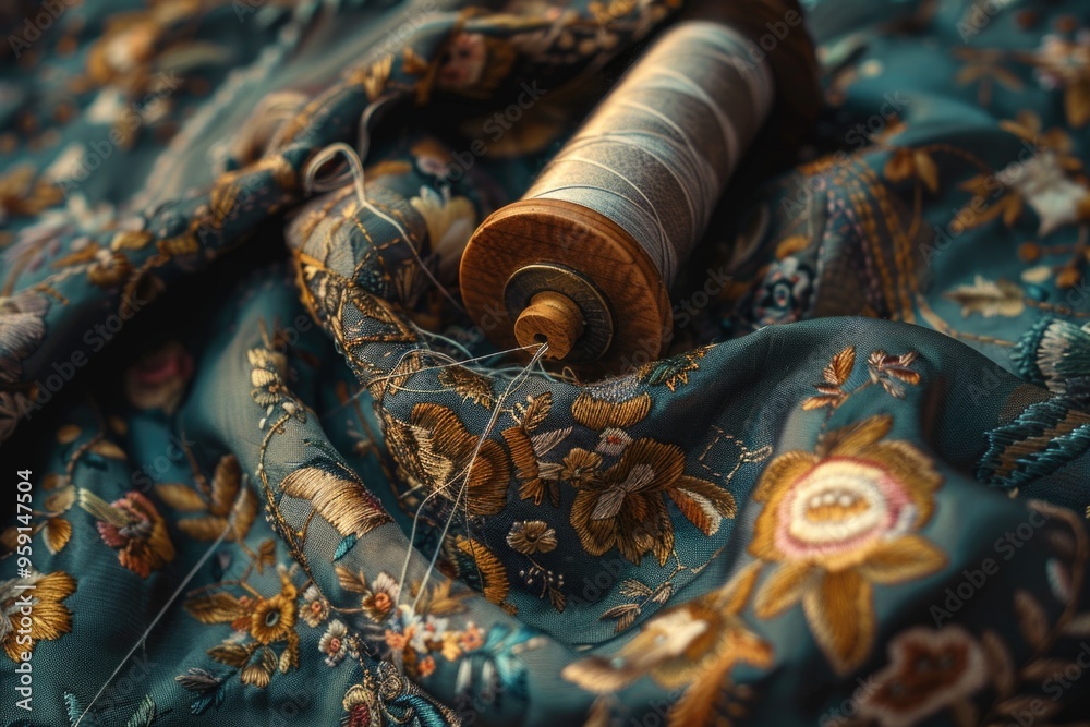 Poster two spools of thread on a white background
