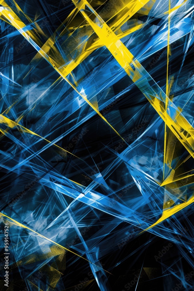 Poster abstract design featuring blue and yellow lines on a textured surface