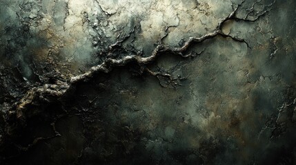 Twisted Branch Against a Rough, Dark Green and Black Background