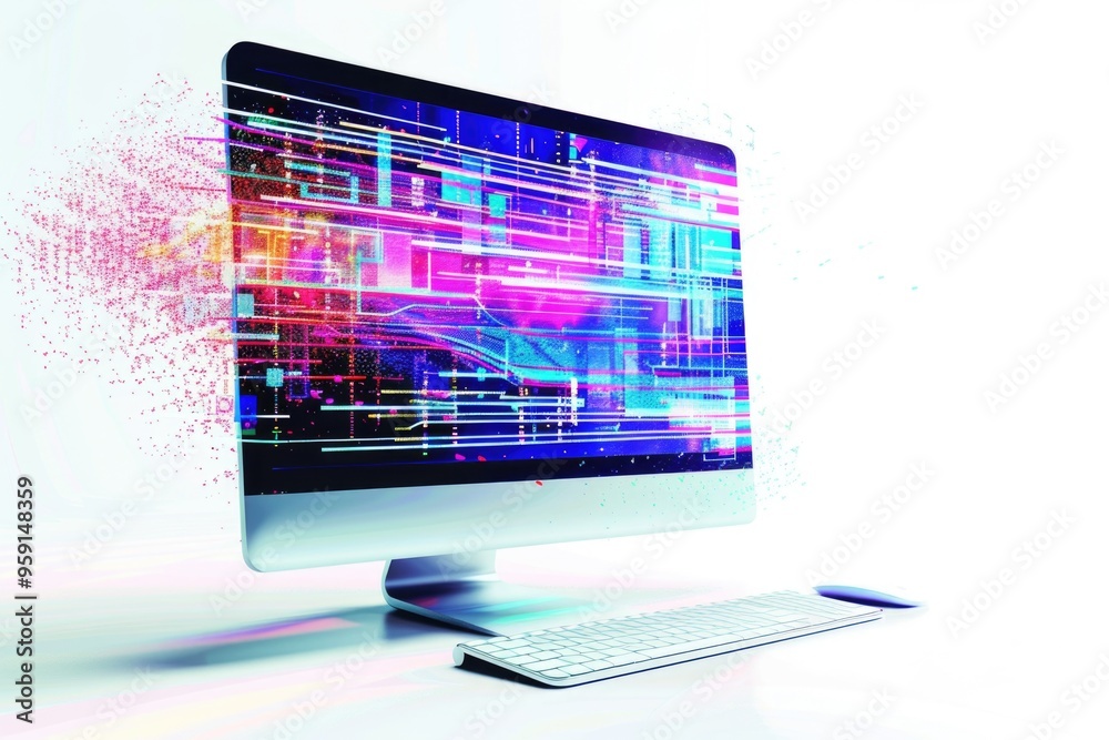 Poster a computer monitor sits on a desk, ideal for office or home use