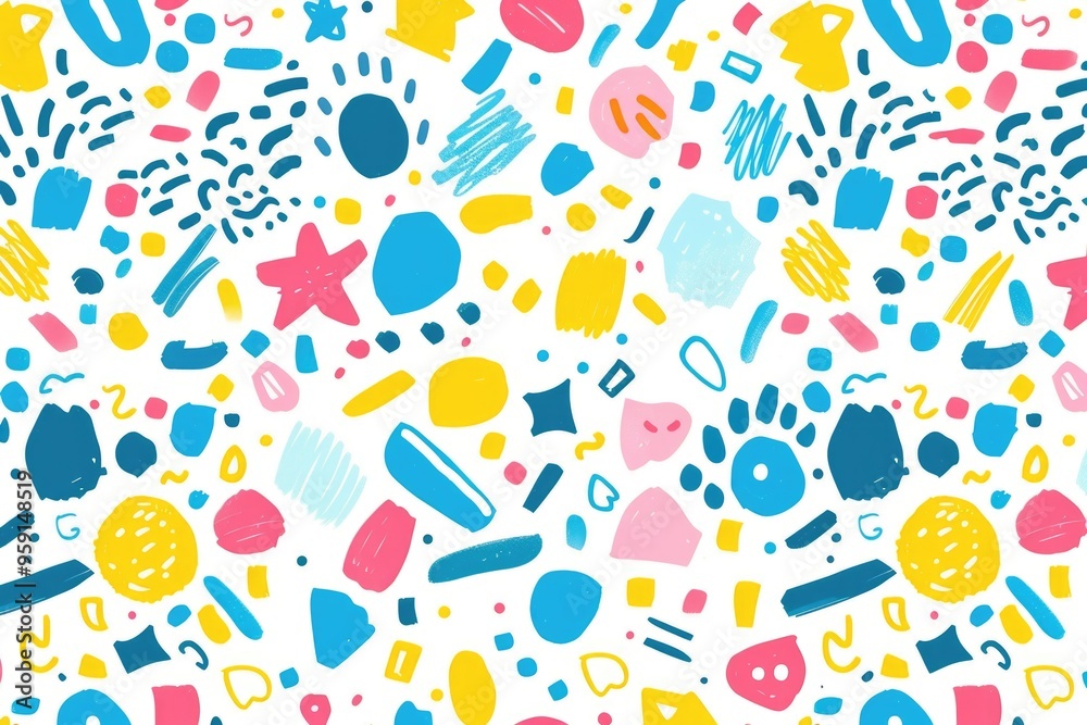 Poster A seamless pattern of colorful objects on a white background, suitable for design and illustration