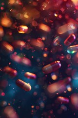 A group of pills floating in the air, possibly used for medication or decoration