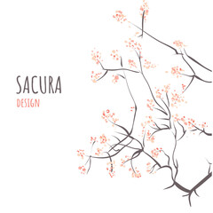 Branch of blooming japan sakura. Cherry blossom design. Elegant vector floral ornament. For card and design.