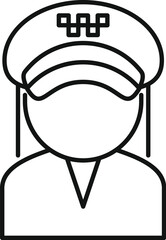 Simple line icon of a female taxi driver wearing traditional hat, perfect for transportation related designs