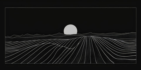 A simple white line drawing on a black background of a sun rising over a horizon. The design creates a sense of warmth and optimism.