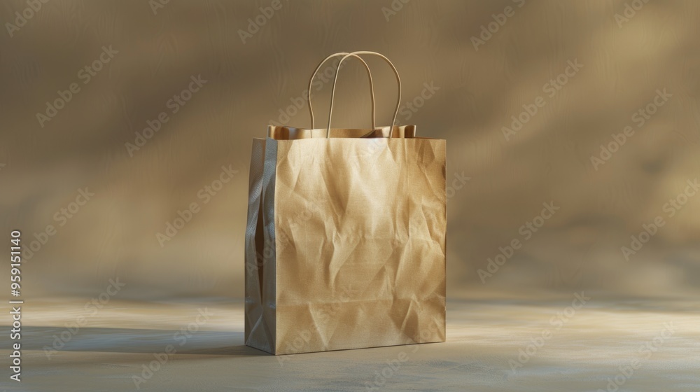 Poster a simple brown paper bag placed on a table, often used for carrying or storing small items
