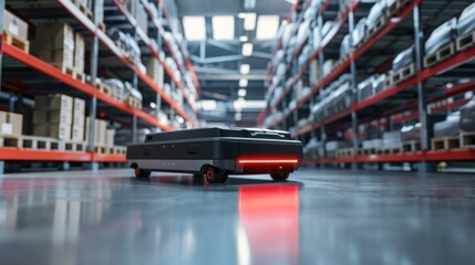 Naklejka premium A dolly truck transporting pallets in a warehouse setting