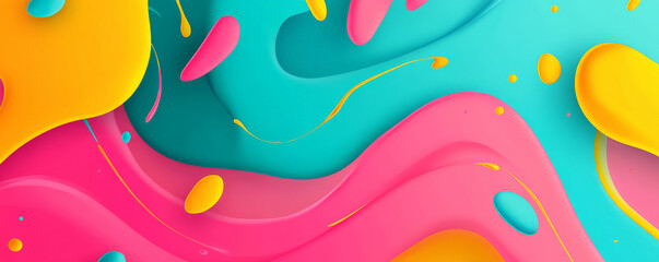 Fototapeta premium A lively bright abstract background with bold, overlapping shapes in neon pink, teal, and yellow. The design creates a high-energy, modern visual effect.