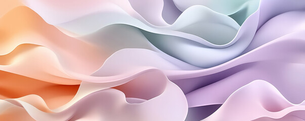 Obraz premium A stylish 3D background with smooth, twisted ribbons in gradients of lavender, mint, and peach. The ribbons have a soft, flowing appearance with a modern touch.