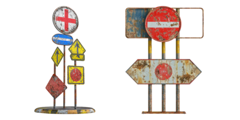 Road signs isolated on transparent background, set of