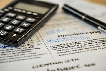 Close-up of a calculator and paperwork focused on financial debt and debt management