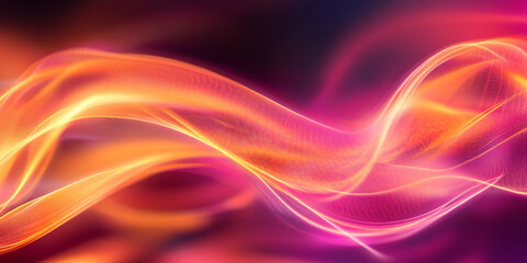 An energetic background with bright orange and pink light lines flowing in a fluid, wave-like pattern. The lines create a vibrant, lively atmosphere.