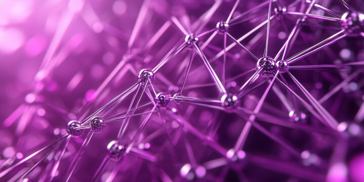 A 3D abstract background featuring a network of interconnected lines and nodes in shades of purple and silver. The design conveys a sense of connectivity and technological advancement.