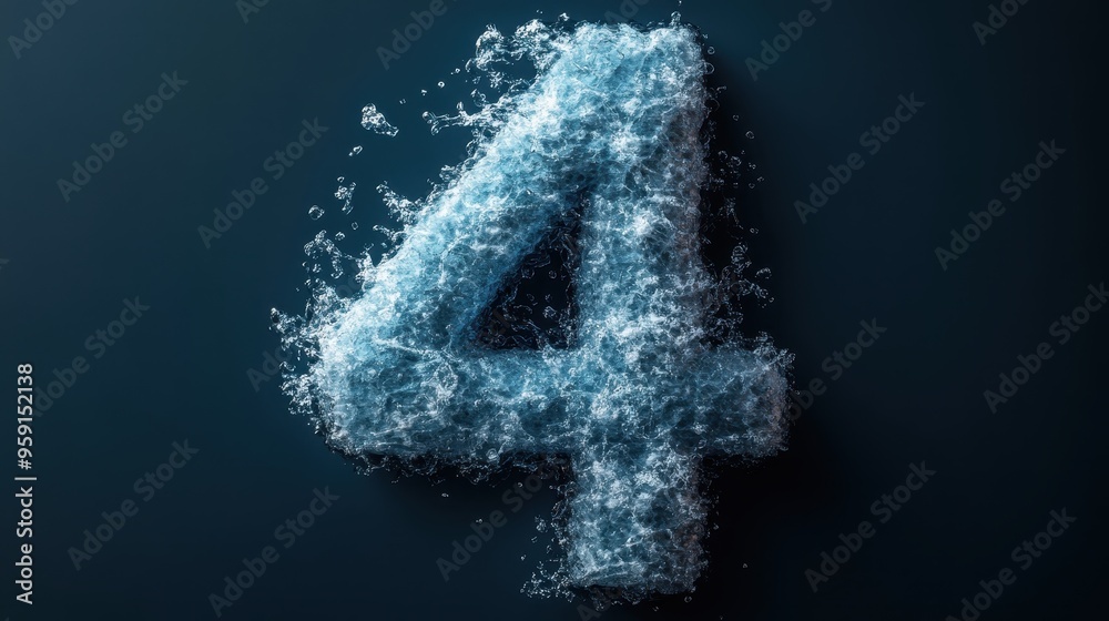 Wall mural this image features a number four constructed from splashing water particles, captured vividly again