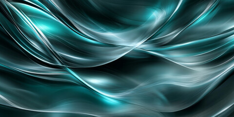 Fototapeta premium A modern background with dynamic light lines in shades of turquoise and silver. The lines flow smoothly, creating a sophisticated, high-tech look.