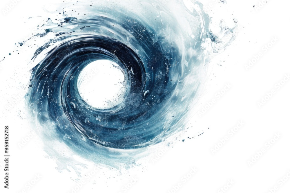 Poster a stylized design featuring swirling patterns of black and blue on a white background