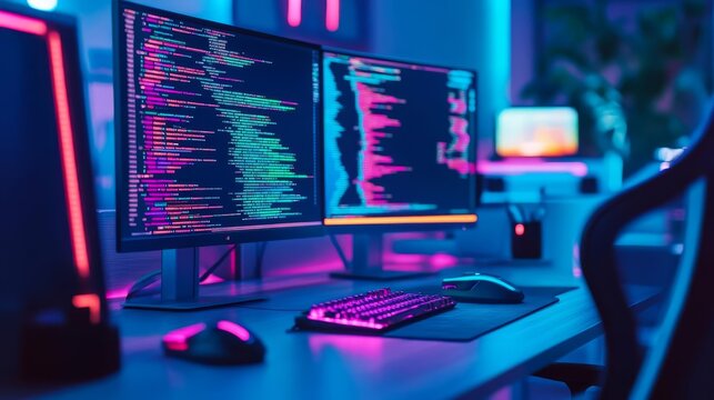 Framework optimization, digital coding tools, futuristic office, blue neon