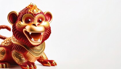 Chinese zodiac calendar twelve year cycle animal earthly branch yang metal symbol of a monkey. Lunar new year concept of the 7th month Gemini or Taurus. isolated on white background with copy space