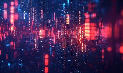 Fototapeta premium Abstract digital cityscape with red and blue lights