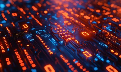 Obraz premium Abstract Digital Circuitry with Red and Blue Glow