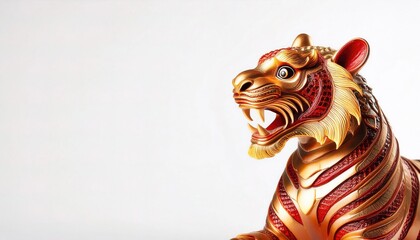 Chinese zodiac calendar twelve year cycle animal earthly branch yang wood symbol of a tiger. Lunar new year concept of the 3rd month Pisces Aries. isolated on white background with copy space