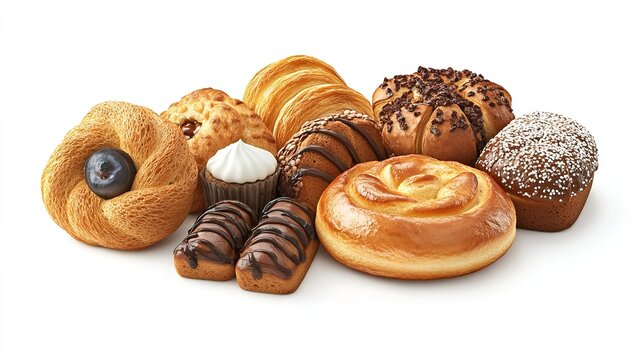 bakery items corner isolated on white background 