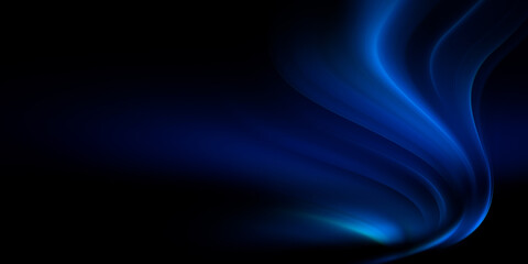 Abstract dynamic background with blurred bright blue gradient curves. Template of fluid digital wallpaper for desktop, website page, advertising, brochure, flyer. Wavy futuristic neon backdrop cover