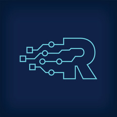 Digital LETTER R sign logo. Creative corporate technical, digital and connection logo template. vector