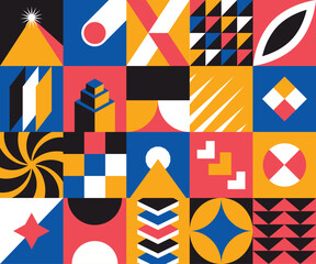 Abstract bauhaus geometric shapes pattern. Trendy bauhaus pattern backgrounds. Mosaic ornament tile.
