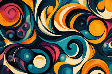 Fototapeta premium A vibrant, modern abstract design with swirling patterns and bold, contrasting colors. The design is energetic and expressive, with dynamic shapes that seem to pulse and move.