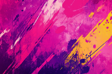 A vibrant magenta tones background featuring energetic splashes and abstract patterns. The design has a lively, modern feel with rich colors and dynamic shapes.