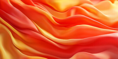 Fototapeta premium A vibrant abstract background featuring 3D silk fabric with a gradient from bright orange to deep red. The fabric waves add a dynamic, energetic quality to the scene.