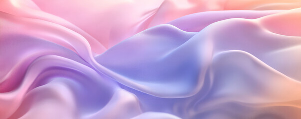 Obraz premium A serene abstract background with flowing 3D silk fabric in a gradient from soft lavender to pale pink. The fabric waves create a gentle, calming effect.