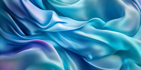 Obraz premium A vibrant abstract background with flowing 3D silk fabric in gradient tones of electric blue to soft turquoise. The fabricâ€™s dynamic waves create an energetic, fresh look.