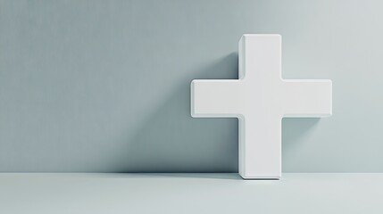 Obraz premium Magnified white plus sign with ample space for text, representing focus on healthcare and positive mindset, clean 3D render illustration.