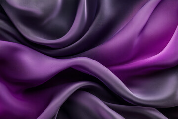 Obraz premium A sophisticated abstract background with flowing 3D silk fabric in gradient hues of deep purple to soft grey. The fabricâ€™s smooth waves add a touch of elegance.