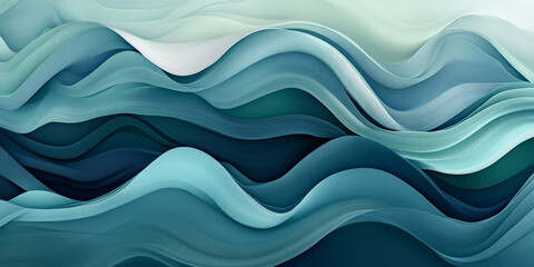 Fototapeta premium A trendy abstract design featuring fluid, organic shapes in a gradient of cool tones like blues and greens. The design evokes a sense of tranquility and flow, with soft, curving lines that create a