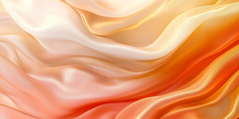 Obraz premium A chic abstract background with 3D wave-like silk fabric in gradient tones of coral to golden beige. The fabricâ€™s smooth flow creates a warm, elegant atmosphere.