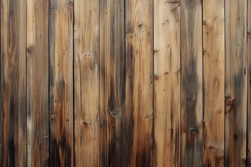 Fototapeta premium Rustic wooden backdrop made of rough-hewn cedar planks with deep, earthy brown tones. The wood surface is textured with visible grain and knots, creating a warm, natural feel perfect for a cozy,