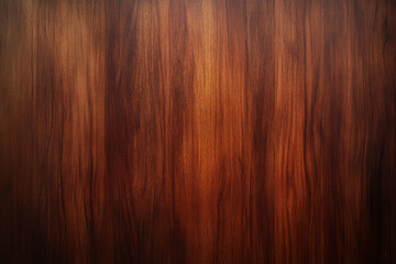 Naklejka premium Warm mahogany wooden backdrop with rich, reddish-brown tones and a satin finish. The wood grain is smooth and flowing, creating a luxurious, elegant background that radiates warmth and sophistication,