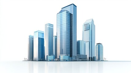 Skyscrapers on White Background. Modern office buildings. Business building isolated.