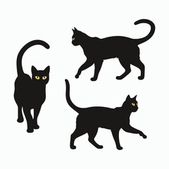 Bengal Cat Silhouette Vector Set Cute Animals Illustration Template