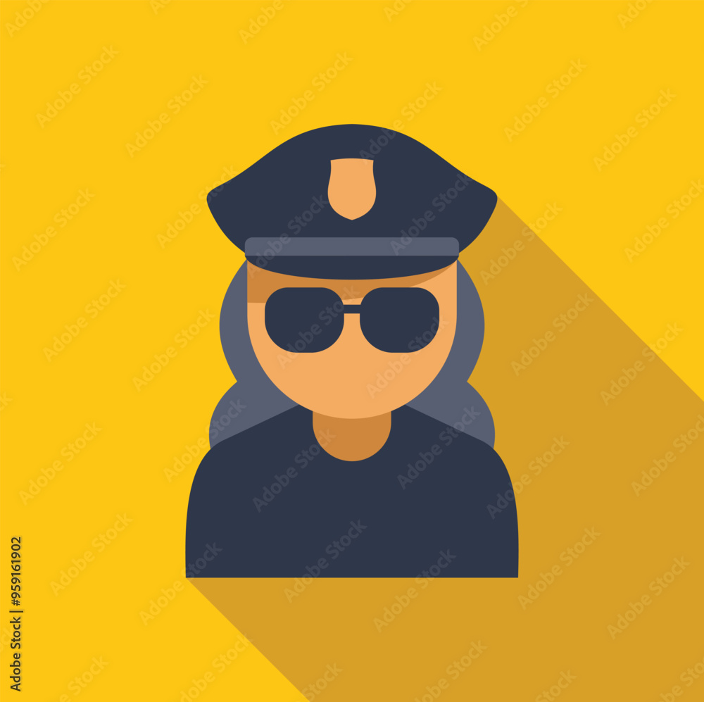 Canvas Prints simple vector illustration of a female police officer with sunglasses and police hat on yellow backg