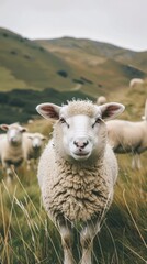 Obraz premium white sheep on green grass field during daytime