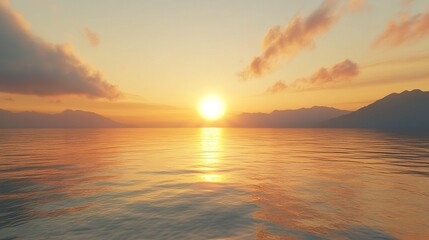 Obraz premium the sun is setting over a body of water