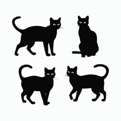 Bengal Cat Silhouette Vector Set Cute Animals Illustration Template