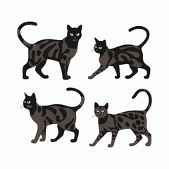 Bengal Cat Silhouette Vector Set Cute Animals Illustration Template