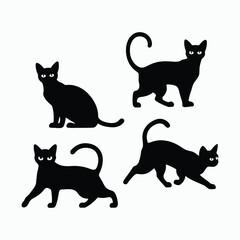 Bengal Cat Silhouette Vector Set Cute Animals Illustration Template