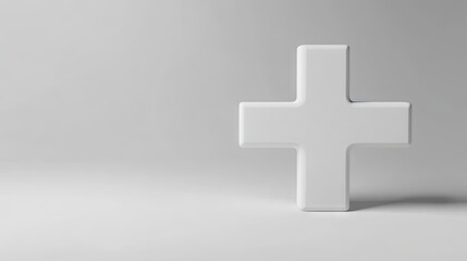 Fototapeta premium White plus sign under magnification, with copy space for emphasizing positive mindset and healthcare benefits, 3D rendered in a clean, modern style.