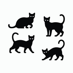 Bengal Cat Silhouette Vector Set Cute Animals Illustration Template